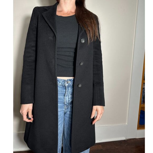 MaxMara Black 100% Wool Above the Knee Trench Coat Size 4 - Picture 3 of 13